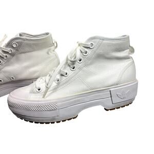 Adidas Nizza Platform Mid White Canvas High Top Sneakers Women's US 8.5 Chunky